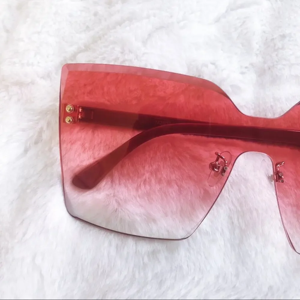 Dana Dark Pink Rimless Oversize Cat Eye Sunglasses